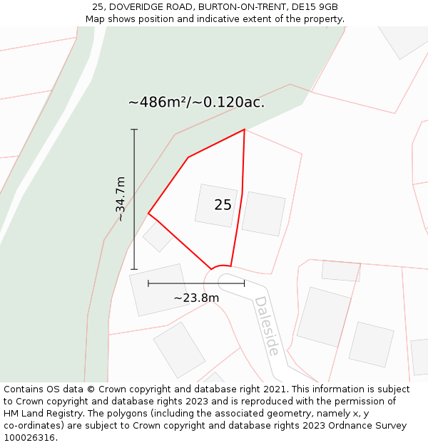 25, DOVERIDGE ROAD, BURTON-ON-TRENT, DE15 9GB: Plot and title map