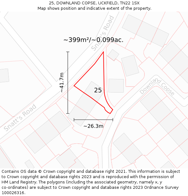 25, DOWNLAND COPSE, UCKFIELD, TN22 1SX: Plot and title map