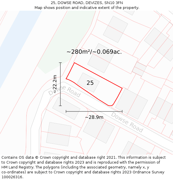 25, DOWSE ROAD, DEVIZES, SN10 3FN: Plot and title map