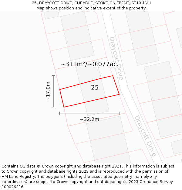 25, DRAYCOTT DRIVE, CHEADLE, STOKE-ON-TRENT, ST10 1NH: Plot and title map