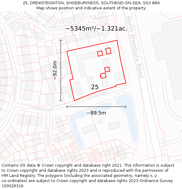25, DREWSTEIGNTON, SHOEBURYNESS, SOUTHEND-ON-SEA, SS3 8BA: Plot and title map