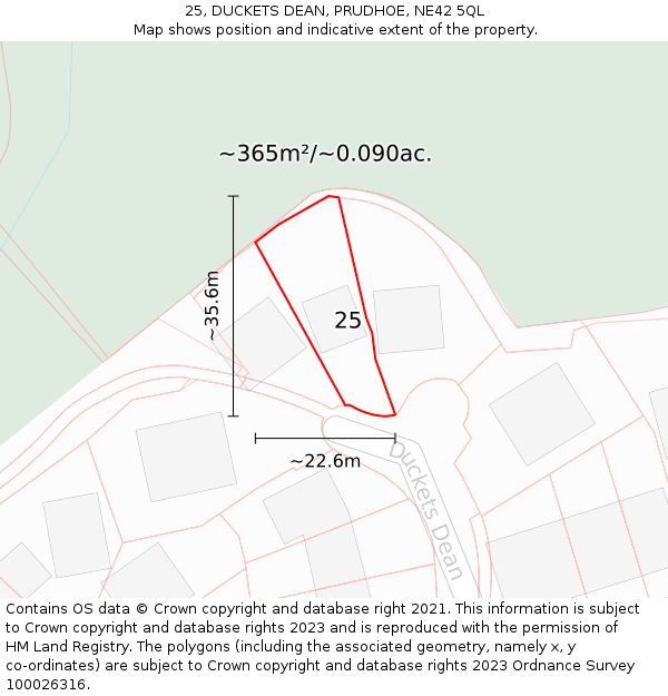 25, DUCKETS DEAN, PRUDHOE, NE42 5QL: Plot and title map