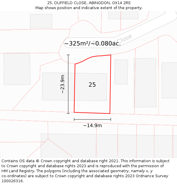 25, DUFFIELD CLOSE, ABINGDON, OX14 2RS: Plot and title map