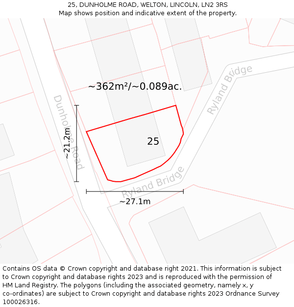 25, DUNHOLME ROAD, WELTON, LINCOLN, LN2 3RS: Plot and title map