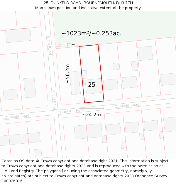 25, DUNKELD ROAD, BOURNEMOUTH, BH3 7EN: Plot and title map