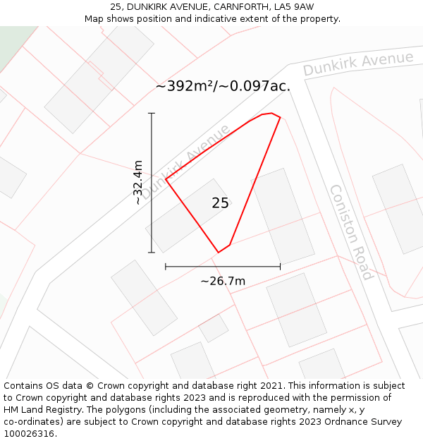 25, DUNKIRK AVENUE, CARNFORTH, LA5 9AW: Plot and title map