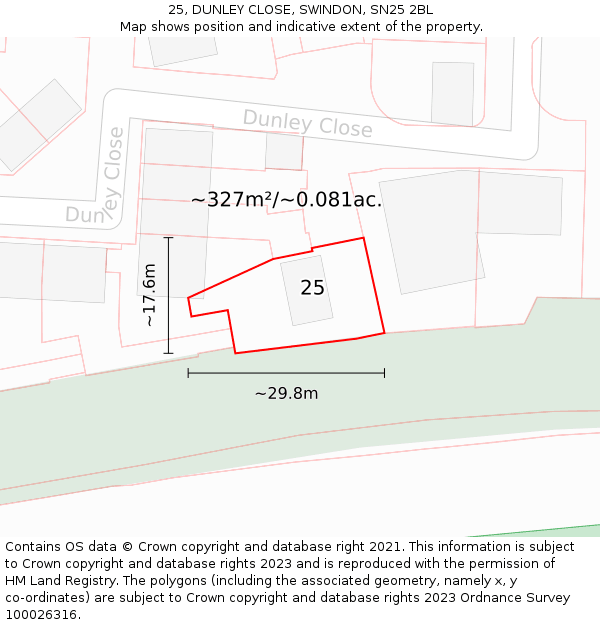 25, DUNLEY CLOSE, SWINDON, SN25 2BL: Plot and title map
