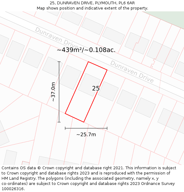 25, DUNRAVEN DRIVE, PLYMOUTH, PL6 6AR: Plot and title map
