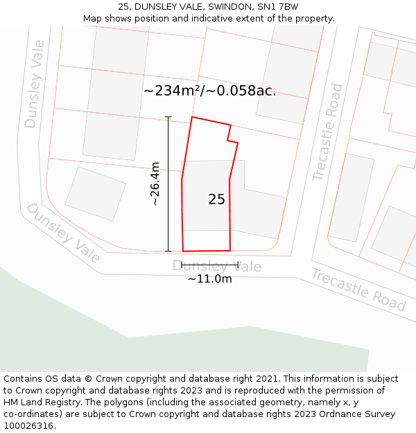 25, DUNSLEY VALE, SWINDON, SN1 7BW: Plot and title map