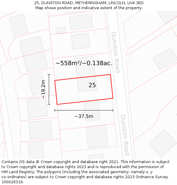 25, DUNSTON ROAD, METHERINGHAM, LINCOLN, LN4 3ED: Plot and title map