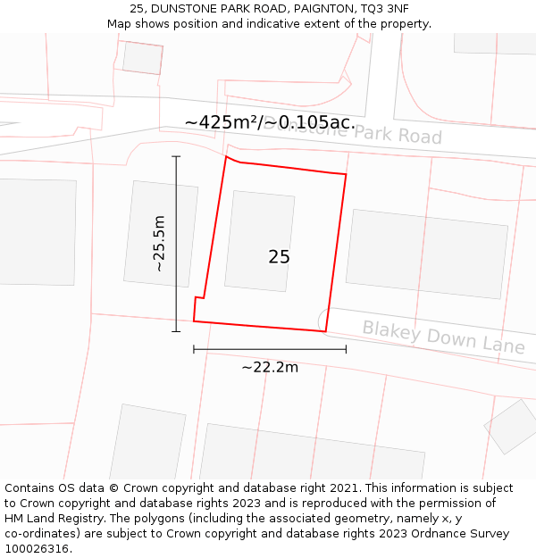 25, DUNSTONE PARK ROAD, PAIGNTON, TQ3 3NF: Plot and title map