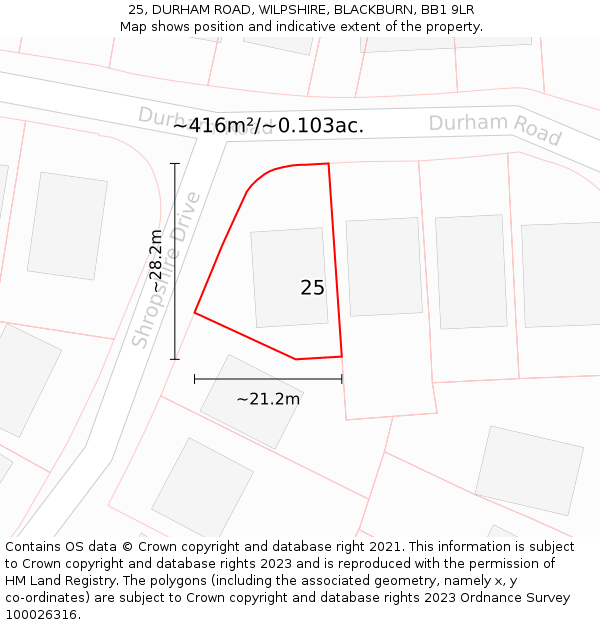 25, DURHAM ROAD, WILPSHIRE, BLACKBURN, BB1 9LR: Plot and title map