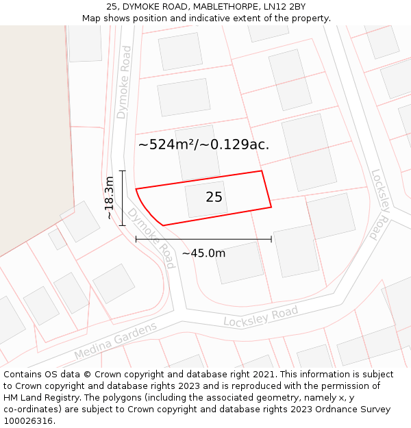 25, DYMOKE ROAD, MABLETHORPE, LN12 2BY: Plot and title map