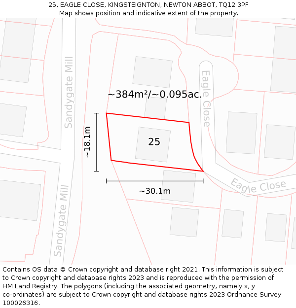 25, EAGLE CLOSE, KINGSTEIGNTON, NEWTON ABBOT, TQ12 3PF: Plot and title map