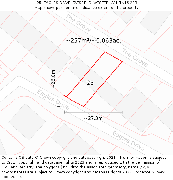 25, EAGLES DRIVE, TATSFIELD, WESTERHAM, TN16 2PB: Plot and title map
