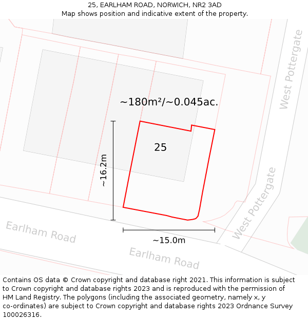 25, EARLHAM ROAD, NORWICH, NR2 3AD: Plot and title map