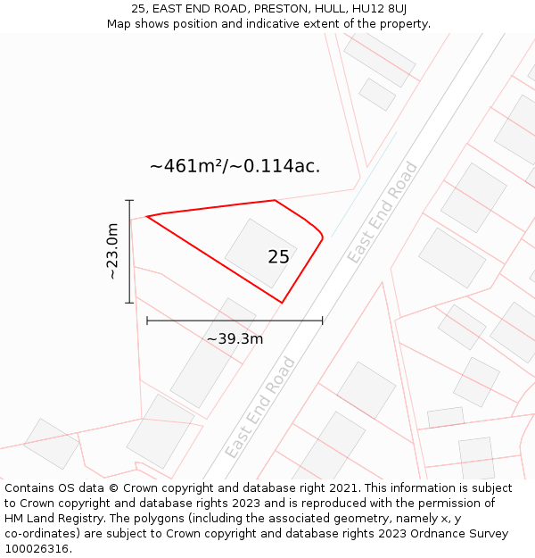 25, EAST END ROAD, PRESTON, HULL, HU12 8UJ: Plot and title map