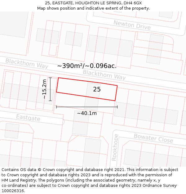 25, EASTGATE, HOUGHTON LE SPRING, DH4 6GX: Plot and title map