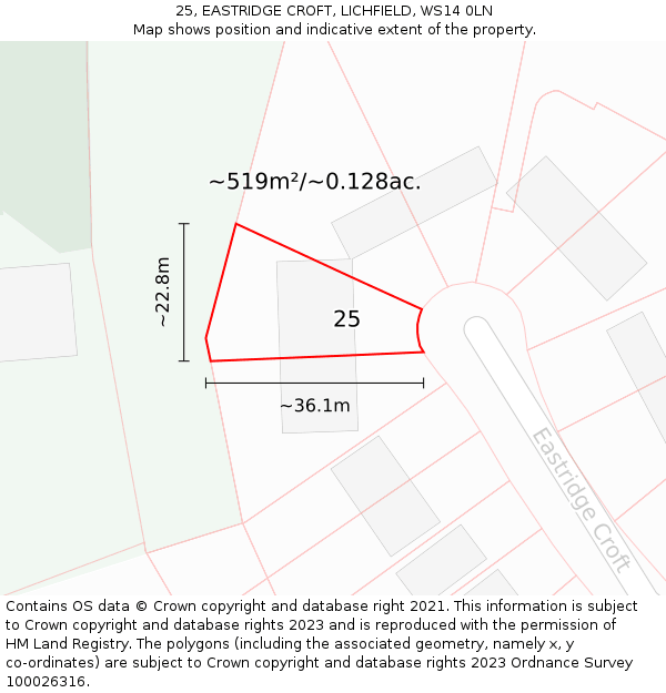 25, EASTRIDGE CROFT, LICHFIELD, WS14 0LN: Plot and title map