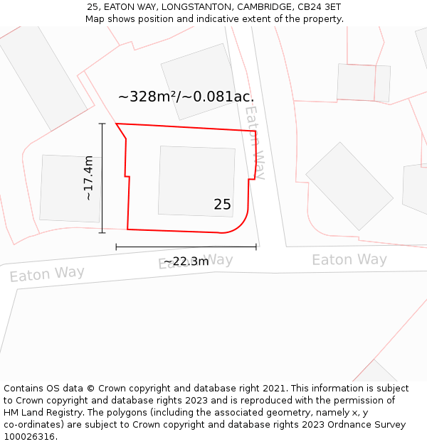 25, EATON WAY, LONGSTANTON, CAMBRIDGE, CB24 3ET: Plot and title map