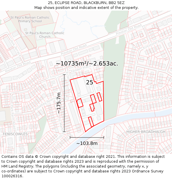 25, ECLIPSE ROAD, BLACKBURN, BB2 5EZ: Plot and title map