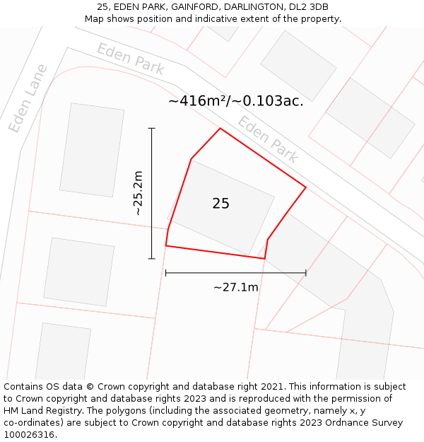 25, EDEN PARK, GAINFORD, DARLINGTON, DL2 3DB: Plot and title map