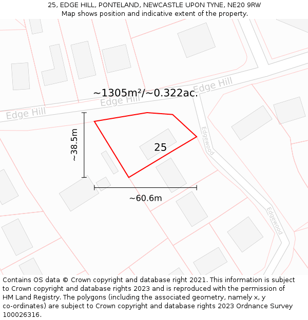 25, EDGE HILL, PONTELAND, NEWCASTLE UPON TYNE, NE20 9RW: Plot and title map