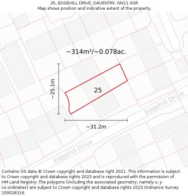 25, EDGEHILL DRIVE, DAVENTRY, NN11 0GR: Plot and title map