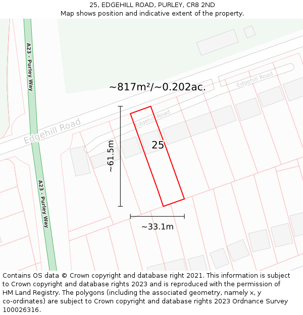 25, EDGEHILL ROAD, PURLEY, CR8 2ND: Plot and title map