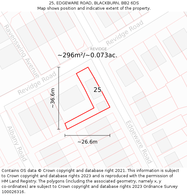 25, EDGEWARE ROAD, BLACKBURN, BB2 6DS: Plot and title map