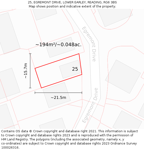 25, EGREMONT DRIVE, LOWER EARLEY, READING, RG6 3BS: Plot and title map