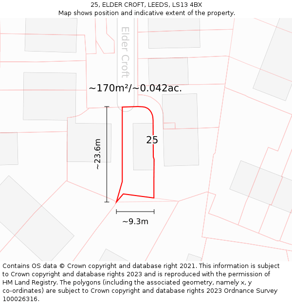 25, ELDER CROFT, LEEDS, LS13 4BX: Plot and title map