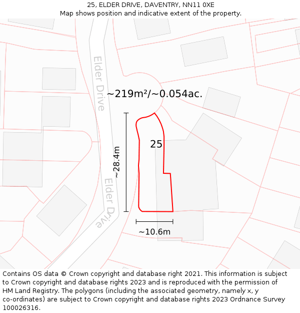 25, ELDER DRIVE, DAVENTRY, NN11 0XE: Plot and title map
