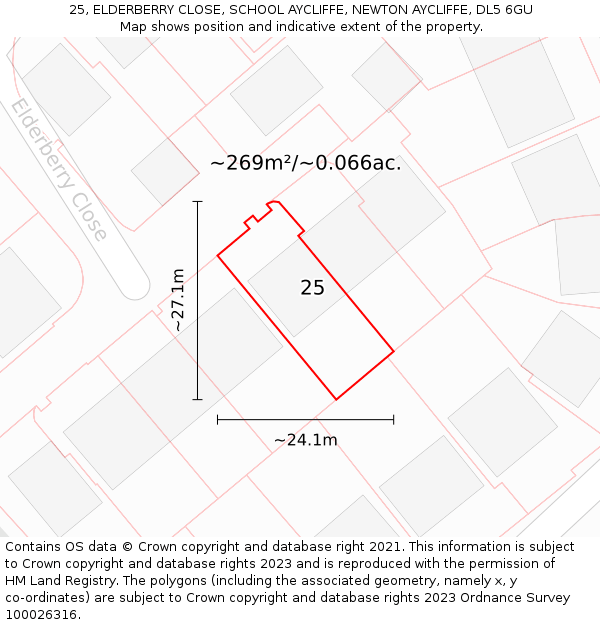25, ELDERBERRY CLOSE, SCHOOL AYCLIFFE, NEWTON AYCLIFFE, DL5 6GU: Plot and title map