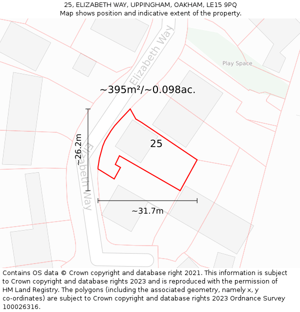 25, ELIZABETH WAY, UPPINGHAM, OAKHAM, LE15 9PQ: Plot and title map