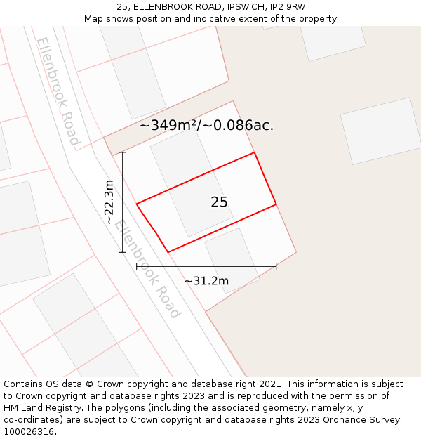 25, ELLENBROOK ROAD, IPSWICH, IP2 9RW: Plot and title map