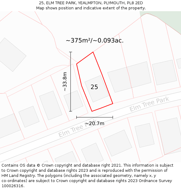 25, ELM TREE PARK, YEALMPTON, PLYMOUTH, PL8 2ED: Plot and title map