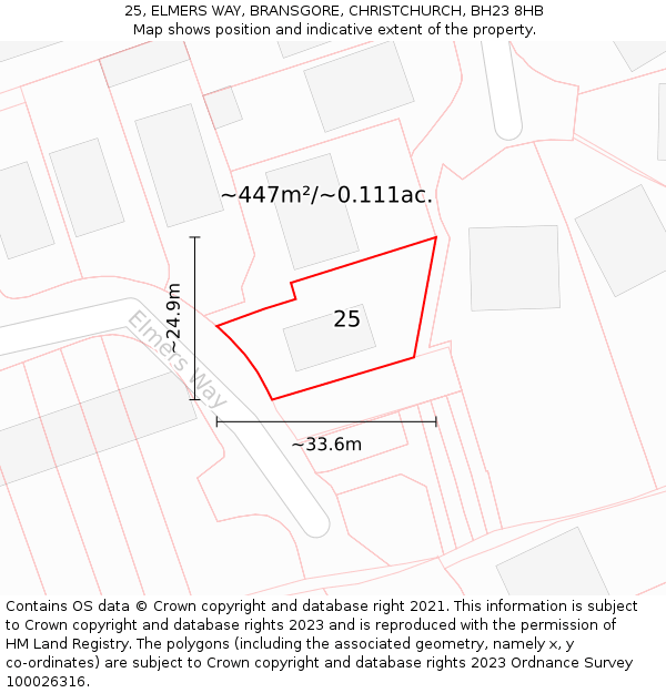 25, ELMERS WAY, BRANSGORE, CHRISTCHURCH, BH23 8HB: Plot and title map