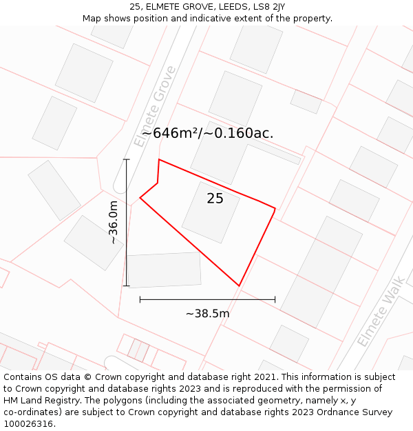 25, ELMETE GROVE, LEEDS, LS8 2JY: Plot and title map