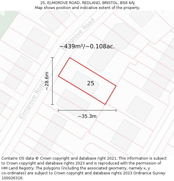25, ELMGROVE ROAD, REDLAND, BRISTOL, BS6 6AJ: Plot and title map