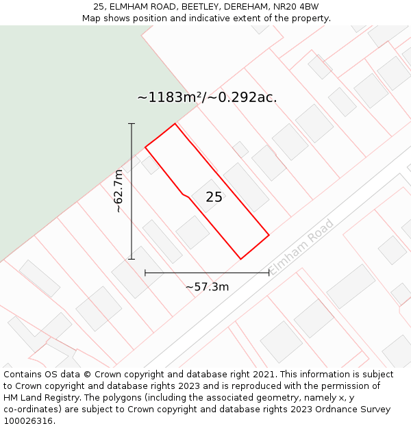 25, ELMHAM ROAD, BEETLEY, DEREHAM, NR20 4BW: Plot and title map