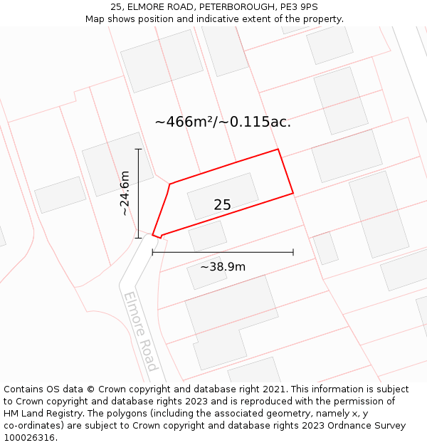 25, ELMORE ROAD, PETERBOROUGH, PE3 9PS: Plot and title map