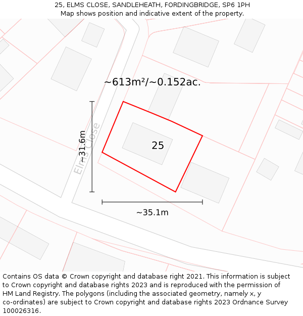 25, ELMS CLOSE, SANDLEHEATH, FORDINGBRIDGE, SP6 1PH: Plot and title map