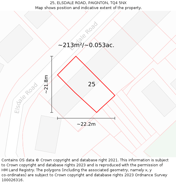 25, ELSDALE ROAD, PAIGNTON, TQ4 5NX: Plot and title map