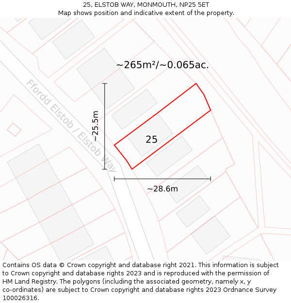 25, ELSTOB WAY, MONMOUTH, NP25 5ET: Plot and title map