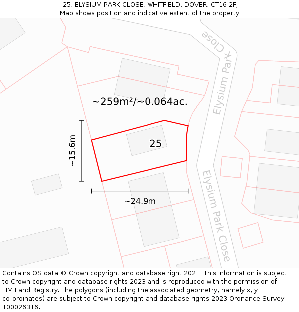 25, ELYSIUM PARK CLOSE, WHITFIELD, DOVER, CT16 2FJ: Plot and title map