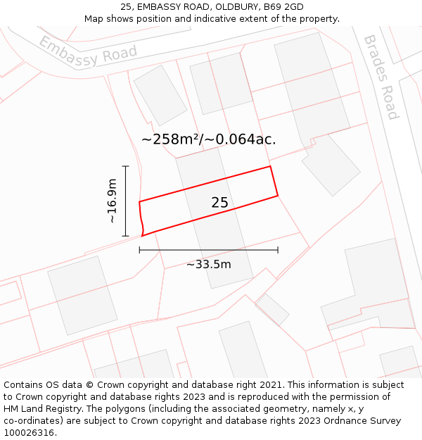 25, EMBASSY ROAD, OLDBURY, B69 2GD: Plot and title map