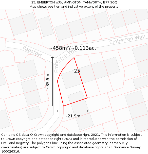 25, EMBERTON WAY, AMINGTON, TAMWORTH, B77 3QQ: Plot and title map