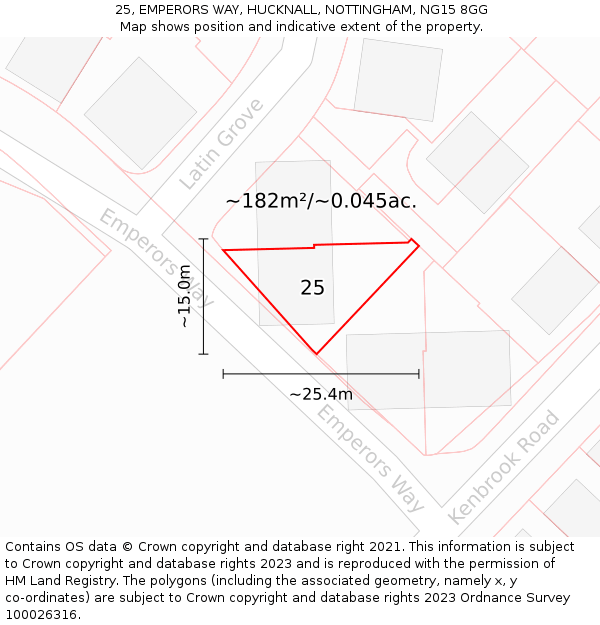 25, EMPERORS WAY, HUCKNALL, NOTTINGHAM, NG15 8GG: Plot and title map