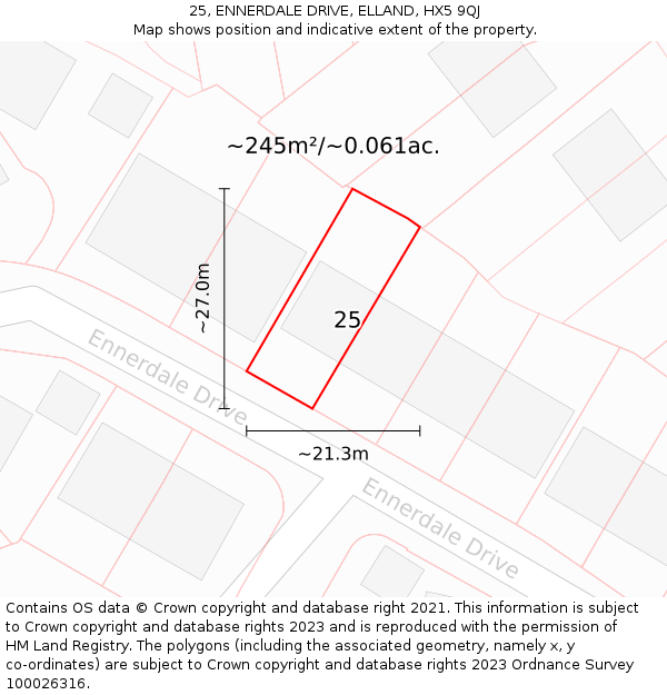 25, ENNERDALE DRIVE, ELLAND, HX5 9QJ: Plot and title map